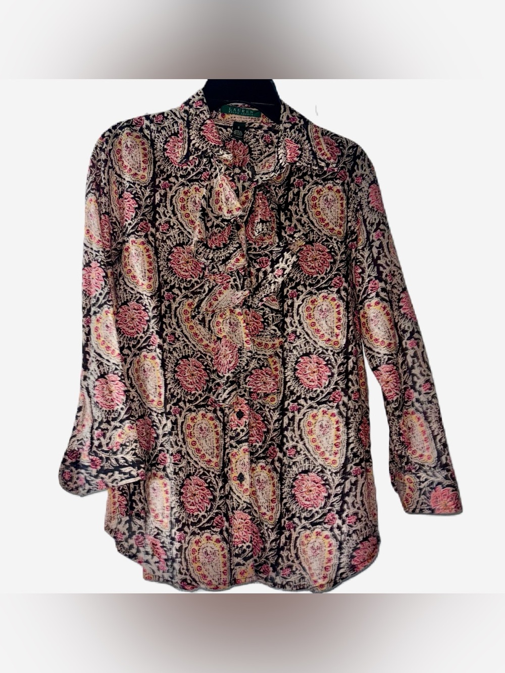 Lauren Ralph Lauren Paisley Ruffle Button-Down Shirt 3/4 Sleeve Shirt Women’s S